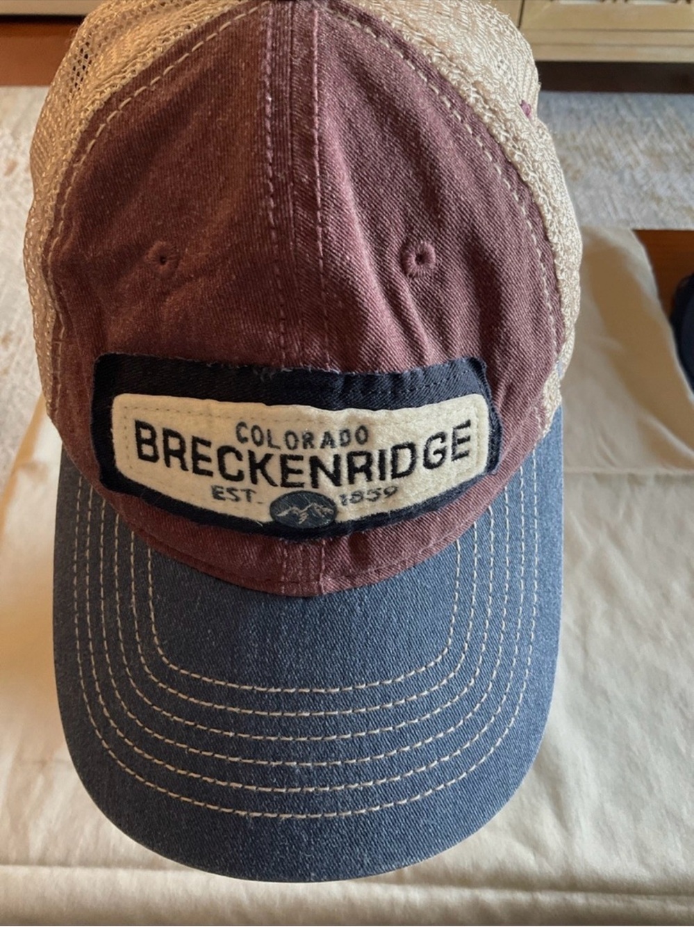breckenridge Two-Tone Trucker 6 panel SnapBack Cap in Brown & Blue